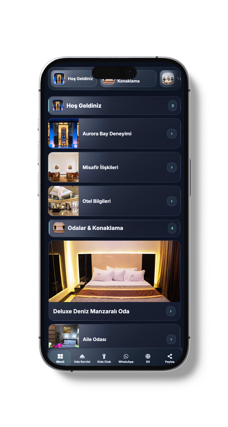 Guest Menü oda ve konaklama ekranı