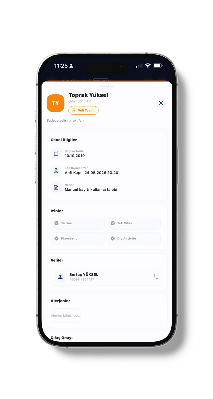 Optrack Kids çocuk detay ekranı